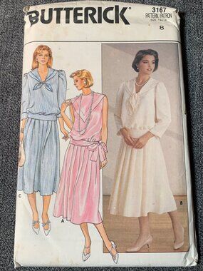 Butterick 3167 Misses Shirt Skirt Sewing Pattern Size 8 Uncut 1980s